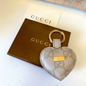 Gucci GG Signature Leather Heart Keychain